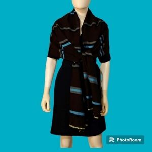 VTG LEMLEM Brown Striped Merino Wool Shawl Wrap